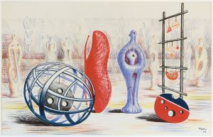 Dei Abbildung zeigt Henry Moores Grafik "Skulpturale Objekte" von 1949.